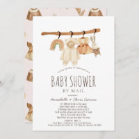 Boho Clothesline Girl Baby Shower by Mail Invitation