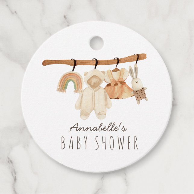 Boho Clothesline Girl Baby Shower Favor Tags (Front)