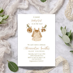 Boho Clothesline Girl Baby Shower Invitation