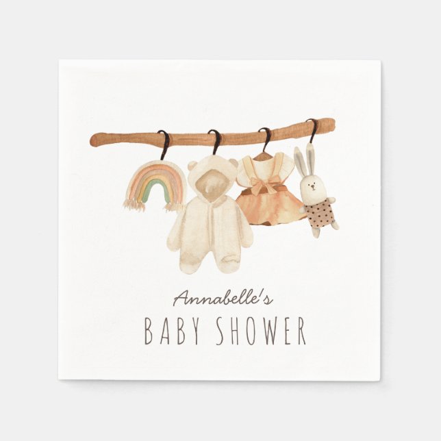 Boho Clothesline Girl Baby Shower Napkins (Front)