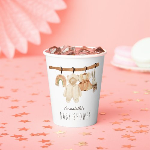 Boho Clothesline Girl Baby Shower Paper Cups