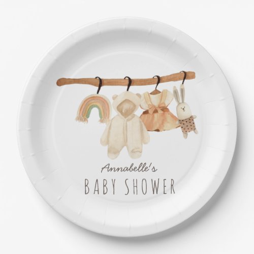 Boho Clothesline Girl Baby Shower Paper Plates
