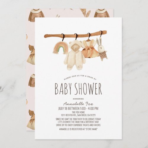 Boho Clothesline Girl Drive_by Baby Shower Invitation