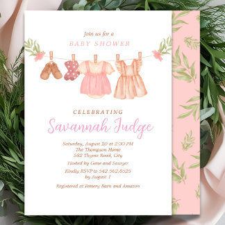 Boho clothesline girl light pink  invitation