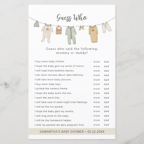 Boho Clothesline Guess Who baby shower game