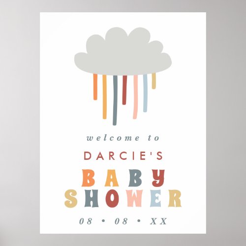 Boho Cloud Rainbow Raindrops Baby Welcome Poster