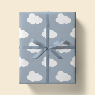 Boho Clouds Sky Simple Gender Neutral Kids Blue Wrapping Paper