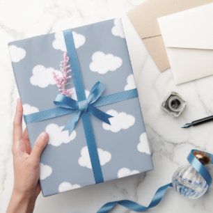 Boho Clouds Sky Simple Gender Neutral Kids Blue Wrapping Paper