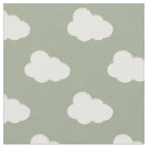 Boho Clouds Sky Simple Gender Neutral Kids Sage Fabric