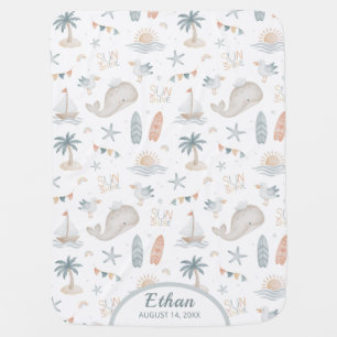 Boho Coastal Beach Whale Personalized Baby Blanket