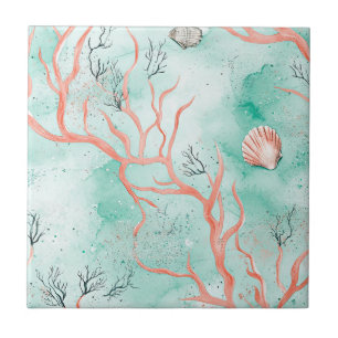 Boho Coastal Seashell Pattern Ceramic Tile