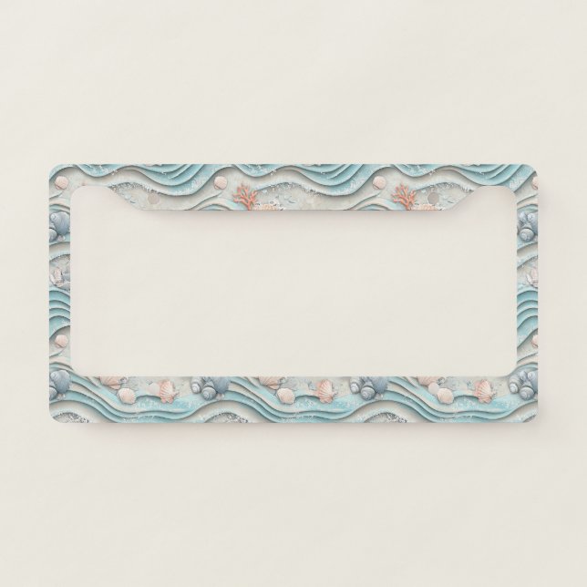 Boho Coastal Seashell Pattern License Plate Frame (Front)