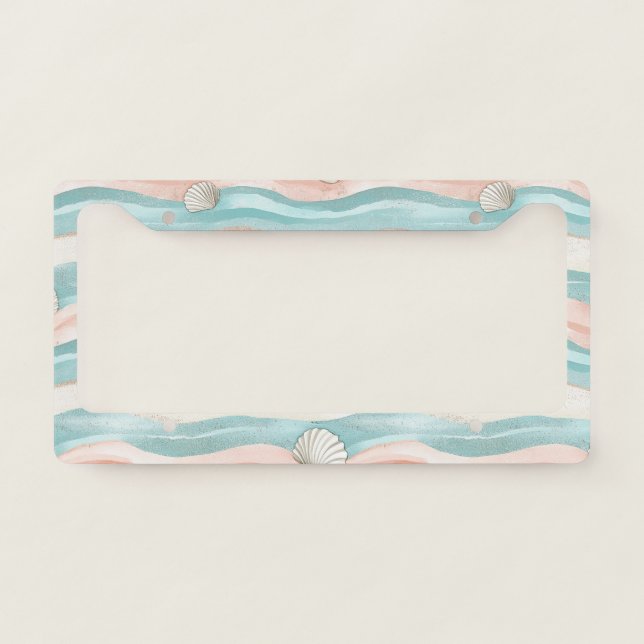 Boho Coastal Seashell Wave Pattern (6) License Plate Frame (Front)