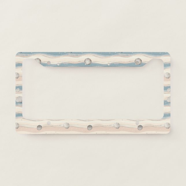 Boho Coastal Seashell Wave Pattern (7) License Plate Frame (Front)