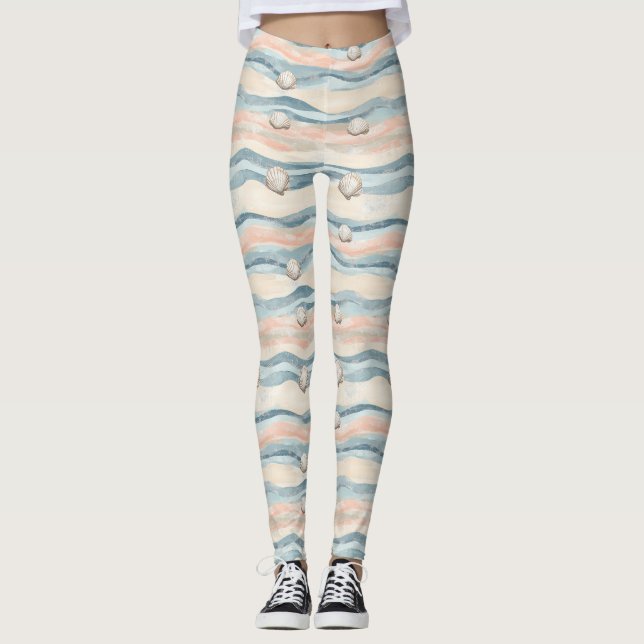 Boho Coastal Seashell Wave Pattern (8) Leggings (Front)