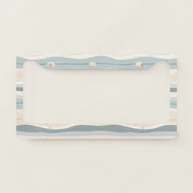 Boho Coastal Seashell Wave Pattern License Plate Frame (Front)