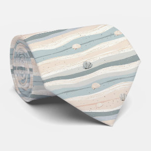 Boho Coastal Seashell Wave Pattern Neck Tie
