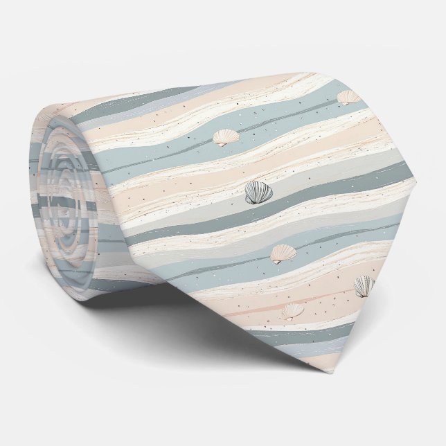 Boho Coastal Seashell Wave Pattern Neck Tie (Rolled)