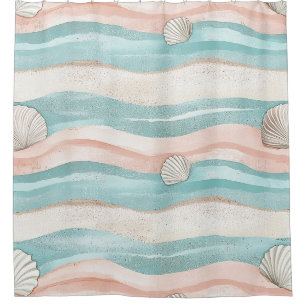 Boho Coastal Waves Seashells - Calm Beach Vibes Shower Curtain