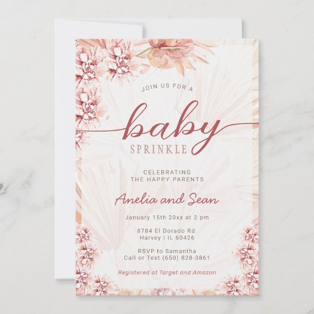 Boho Coed Baby Sprinkle Beige Tan Gender Neutral Invitation (Front)