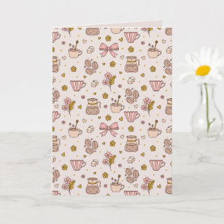 Boho coffee seamless pattern card