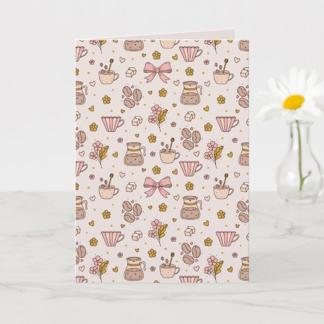 Boho coffee seamless pattern card (Small Plant)