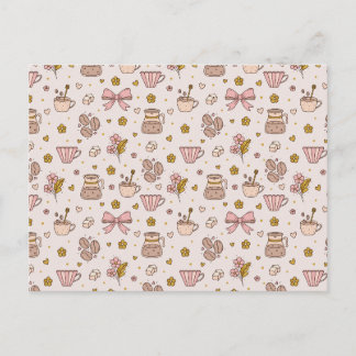 Boho coffee seamless pattern postcard