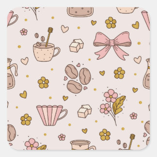 Boho coffee seamless pattern square sticker