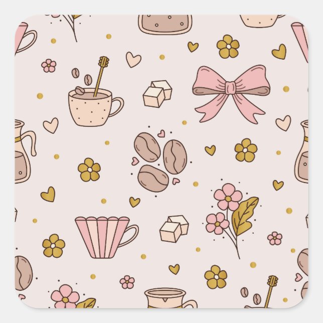 Boho coffee seamless pattern square sticker (Front)