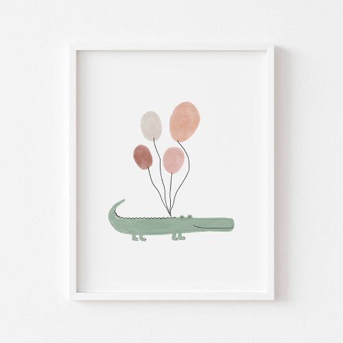 Boho color alligator with balloons poster