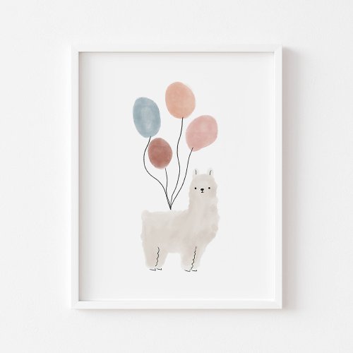 Boho color Lama with balloons poster