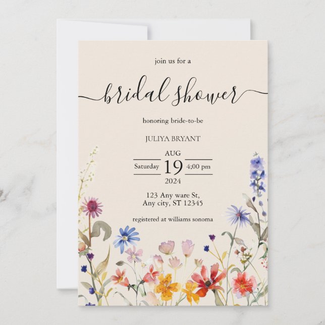 Boho color wildflower bridal shower invitation (Front)