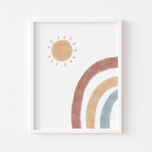 Boho colored sun and rainbow nursery room print