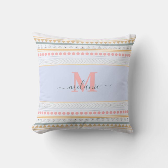 Boho colorful Abstract Monogram Throw Pillow (Front)