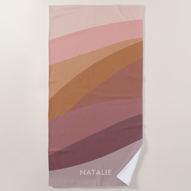 Boho Colorful Abstract Retro Name Beach Towel (Front)