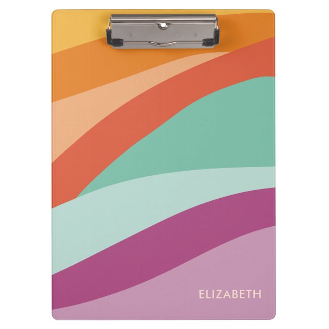 Boho Colorful Abstract Retro Name Clipboard (Front)