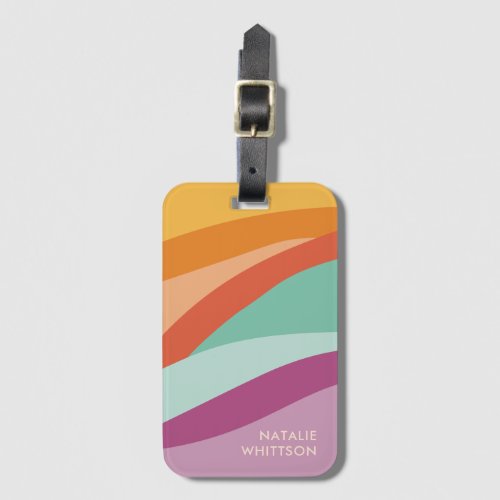 Boho Colorful Abstract Retro Name Luggage Tag