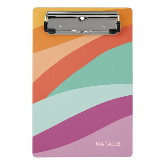 Boho Colorful Abstract Retro Name Mini Clipboard (Front)