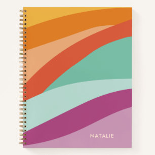 Boho Colorful Abstract Retro Name Notebook