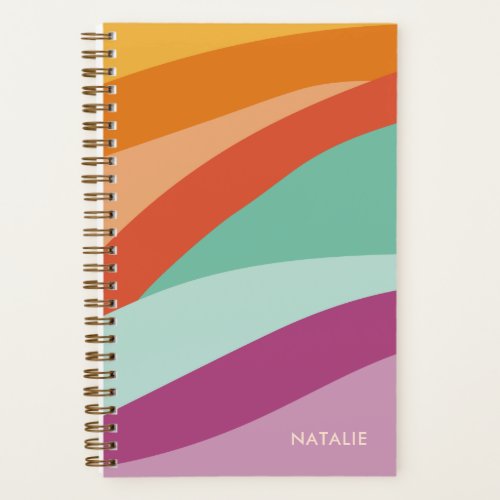 Boho Colorful Abstract Retro Name Notebook