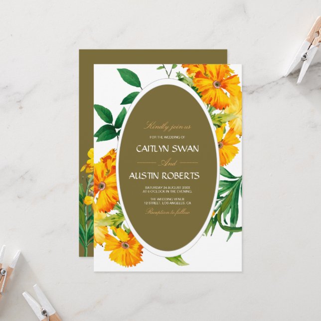 boho colorful botanical wildflowers modern invitation (Front/Back In Situ)