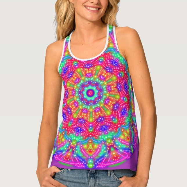 Boho Colorful Carnival Lights Purple Mandala Tank Top (Front)