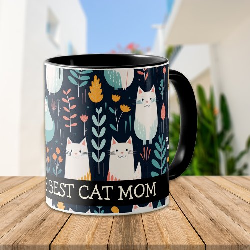 Boho Colorful Cats and Leaves Cat Mom Mug