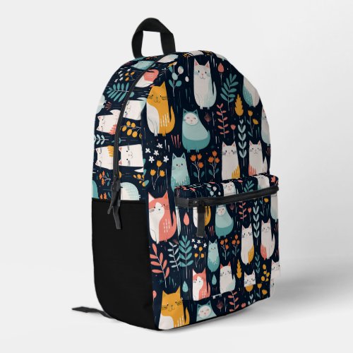 Boho Colorful Cats and Leaves Pattern Printed Backpack