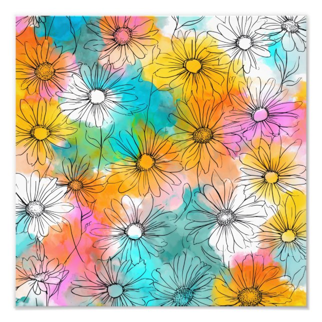 Boho Colorful Daisy Flower Art Print (Front)