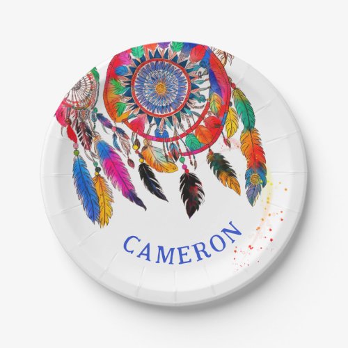 Boho Colorful Dream Catcher Birthday Name Paint Paper Plates