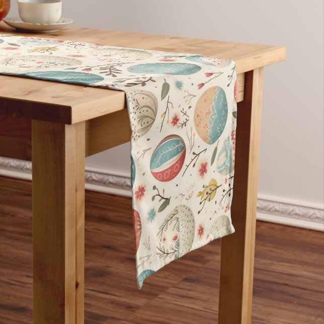 Boho Colorful Easter Eggs and Wildflowers Medium Table Runner (In Situ)