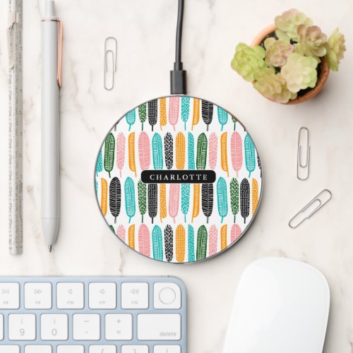 Boho Colorful Feathers Wireless Charger