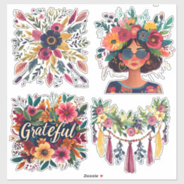 Boho Colorful Floral Custom-Cut Vinyl Sticker