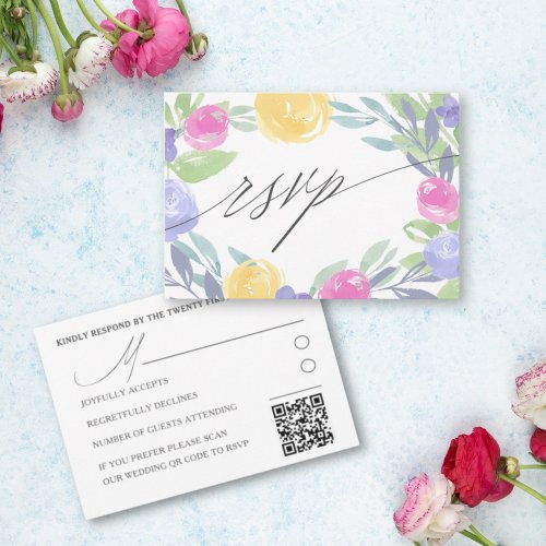 Boho Colorful Floral Watercolor Wedding RSVP